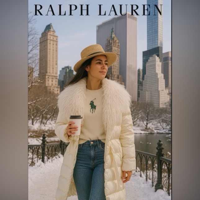 New Ralph Lauren Cream Puffer Coat With Fur Collar Sz Xs